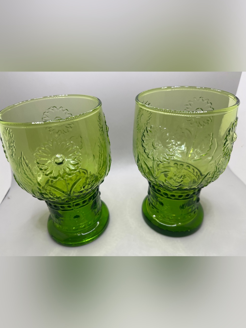 Anthropologie Helianthus Green Sunflower Goblets Discontinued Portugal